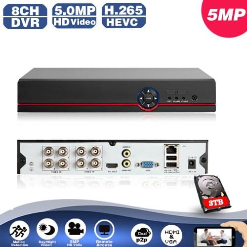 8 Channel AHD DVR XVI/CVI/TVI /IP 2592*1944 5MP CCTV Video Recorder Hybrid DVR NVR HVR 6 In 1 Security System PTZ P2P App view