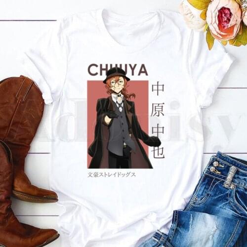 Bungou stray dogs Chuuya Nakahara Osamu Dazai Short Sleeve Female Tops Tees Harajuku VintageT Shirts Womens T-shirt
