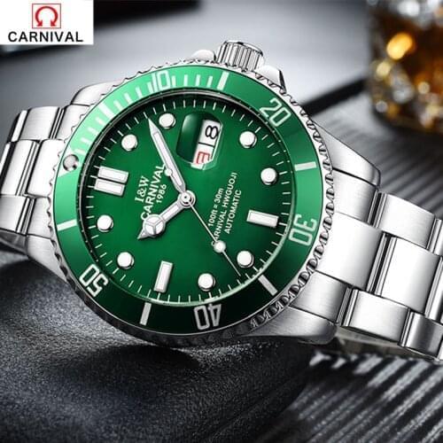 CARNIVAL Mens Top Luxury Brand Automatic Mechanical Watch Mens All Steel Business Waterproof Sports Watch Relogio Masculino