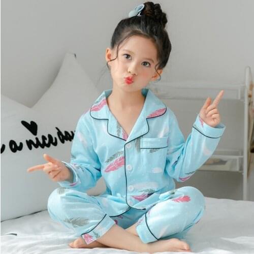 Children Pajamas Baby Clothing Set Kids Cardigan Feather Sleepwear Autumn Cotton Nightwear Boys Girls Animal Pyjamas Pijamas Se