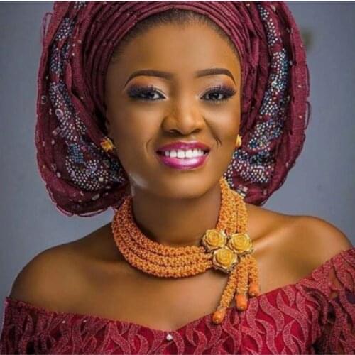 Dudo Beaded Jewelry Set orange Crystal And Coral Flower Set Jewelry 3 Layers African Necklace Set Free Shipping 2019 Choker Set