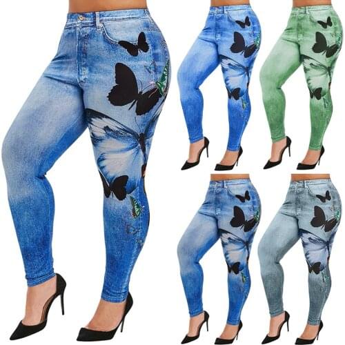 New Womens Plus Size Casual Imitation Cowboy Leggings Elasticity Slim Cropped Pants Stretching Large size джинсы женские 2021