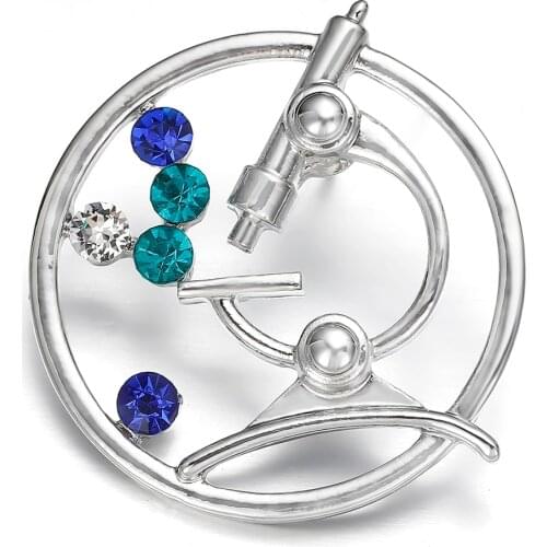 Cute Crystal Pin Metal Brooch Microscope Medical Trendy Jewelry Gift Biology Chemistry Student Gold Silver Color Pins Women Gift