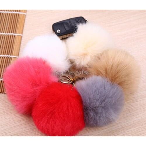 EPACK free 100pcs mixed 13 colors 10CM Faux fake copy Rabbit fur ball plush key chain car key ring Bag Pendant car keychain
