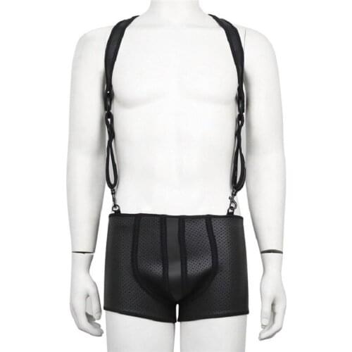 Fetish Men Sexy Penis Pants Black PU Leather Adjustable Porno lingerie BDSM Bondage Sexy Costumes Erotic Lingerie for BDSM Sex