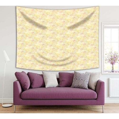 Tapestry Leaves Drawn in Thin Lines in Yellow and Orange Gold Fall Fashion Decor Simple Artwork