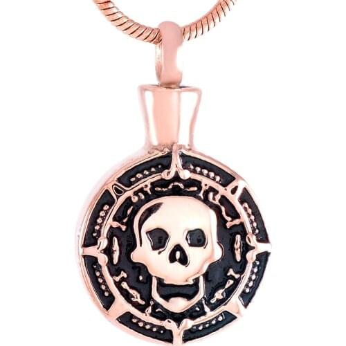 IJD9544 Stainless Steel Round Cremation Punk Mens Bone Shallow for Ashes Urn Souvenir Memorial Pendant Necklace Jewelry