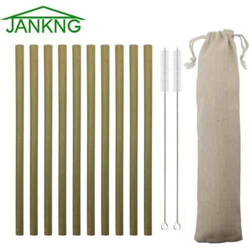 JANKNG 10pcs/set Bamboo Drinking Straws Reusable Eco-Friendly Drink Party Kitchen 304 Stainless Steel Metal Straw Clean Brush