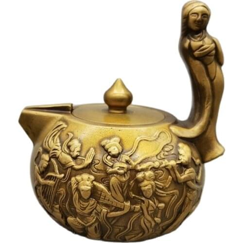 Chinese Old Bronze Statue Brass Fairy Pot