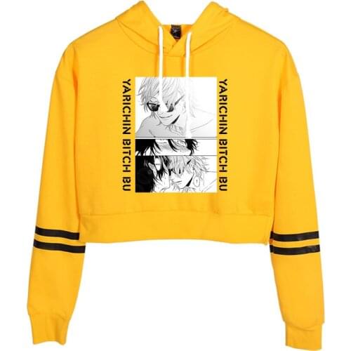 Yarichin Bitch Club Hoodie Long Sleeve Women Pullover Casual Streetwear Japanese Manga Girls Clothes Tops Navel Cropped Hoodie