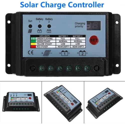 20A Dual Battery Auto Solar Charge Controller 12V/24V Auto Solar Panel Battery Charge Controller Voltage Regulator