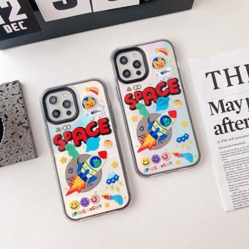 Laser Cartoon Astronaut Galaxy Star Rocket Triple Phone Case iPhone 12p 12 11p Two-color Phone Case iPhone 7 8 X XS Back Cover