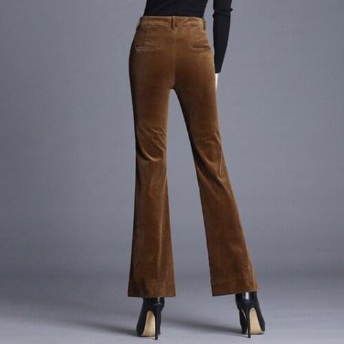 Fashion Casual Women Corduroy High Waist Flare Pants 2020 Autumn Female Brown Black Trousers Winter Elegant Ladies Wide Leg Pant