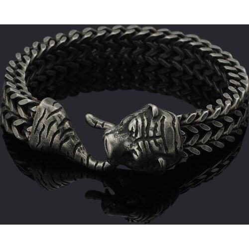 Dolaime Fashion Party Vintage Men Stainless Steel Jewelry Punk Popular Tiger head Chain Bracelet ,GB675