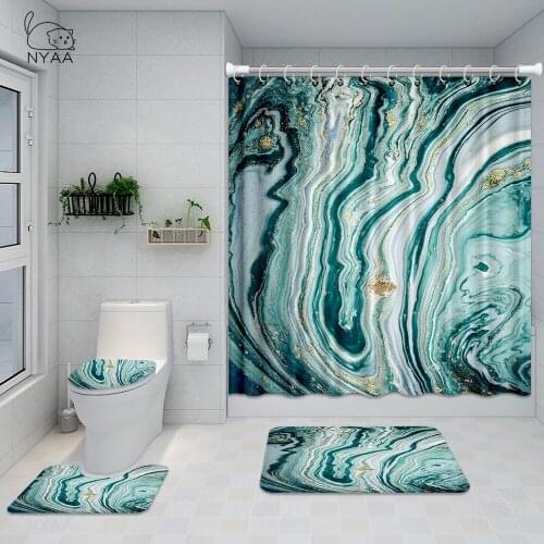 Marble Shower Curtain Sets With Non-slip Bathroom Rug,Toilet Lid Cover,Bath Mat,Durable Waterproof Bath Curtain For Bathtub