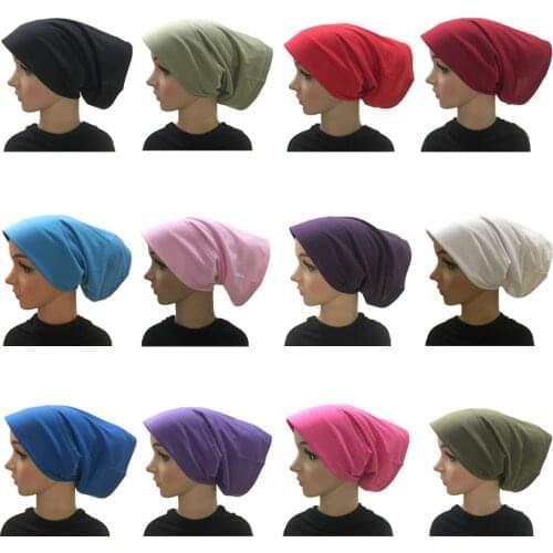 Soft Modal Inner Hijab Caps Muslim Stretch Turban Cap Solid Islamic Underscarf Bonnet Hat Female Headband Turbante Mujer 2020
