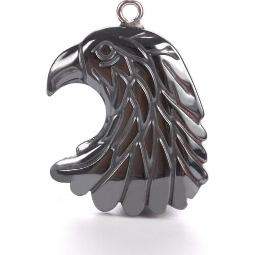 Nature Eagle Hematite Stone Bone Pendant Bead Charm Metal 30x25x5mm Jewelry DIY Necklace Making Accessories For Women Men