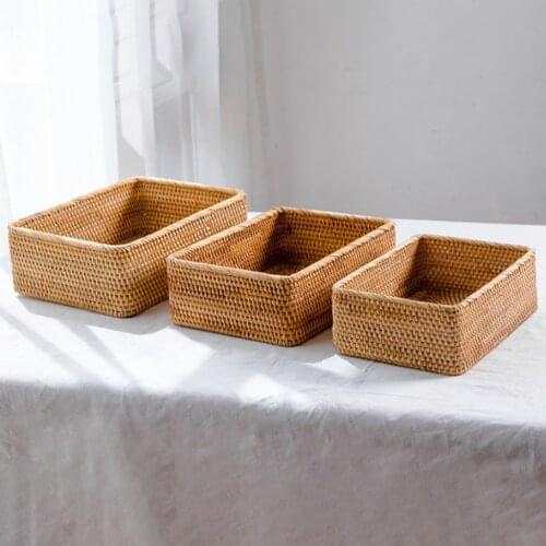 Square Wicker Basket Natural Solid Woven Storage Tray Handmake Eco-friendly