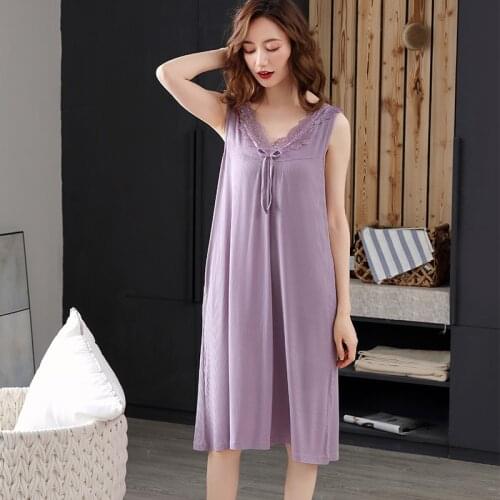 Nightdress Womens Summer Sleeveless Vest Dress Modal Nightgowns & Sleepshirts Solid Color Sleepwear Home Clothes Nightwear