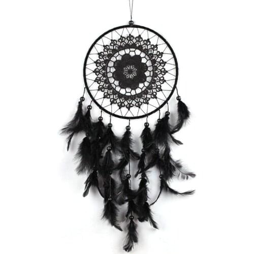 1PC New Natural Feather Big Lace Dreamcatcher Home Crafts Ornaments Car Decoration Black Garden Wind Chimes Wall Hangings
