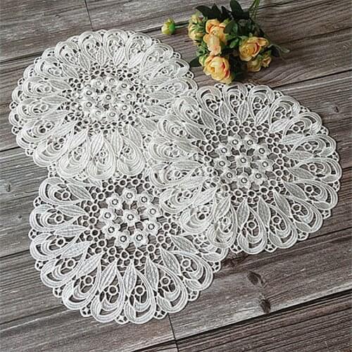 New white embroidery dining table placemat coaster lace table cloth cup holder Christmas coaster drink placemat kitchen