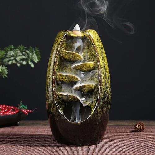 New Style Incense Holder Backflow Waterfall Smoke Incense Burner Water Fall Ceramic Home Decor Best Birthday Christmas Gift
