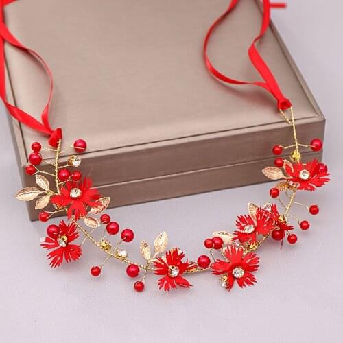 Girls Bride Wedding Hair Accessories Gorgeous Flower Headbands Braided Hair Vine Pearl Headpiece Hair Ornament For Women Girls
