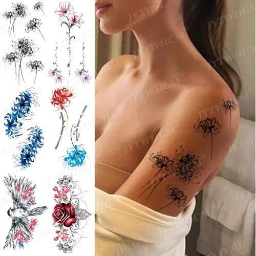Shoulder Dandelion Black Plant Temporary Tatto For Women Body Art Painting Flowers Realistic Waterproof Arm Leg Transfer Sticker