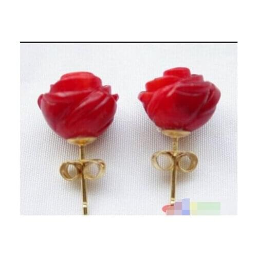 Wholesale good s1062 100% 11mm Hand-carved rose red coral earring 6.09 mujer for -jewelry