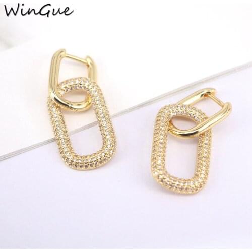 Oval Shaped Dangle Earrings CZ Crystal Drop-Earrings Elegant Jewelry Gold Color Brincos For Women Girl Jewelry Gift