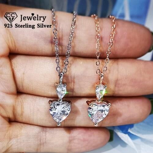 CC 925 Necklace for Women Water Drop Cubic Zirconia 18K Rose Gold Plated Chain Pendant Colliar Wedding Engagement Jewelry CCN721