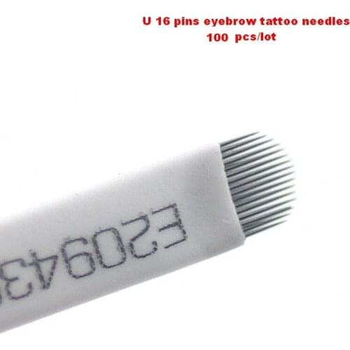 PCD U 16 Pins Flat Blades For Professional Permanent Makeup Eyebrow Pen Manual Tattoo Needles Supply Free Shipping 100 pcs /lot