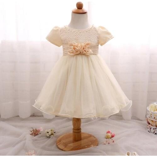 Baby Girls Dresses flower Lace Newborn Clothes ball gown cute princess dress champagne pearl vestidos princesa nacido bebe