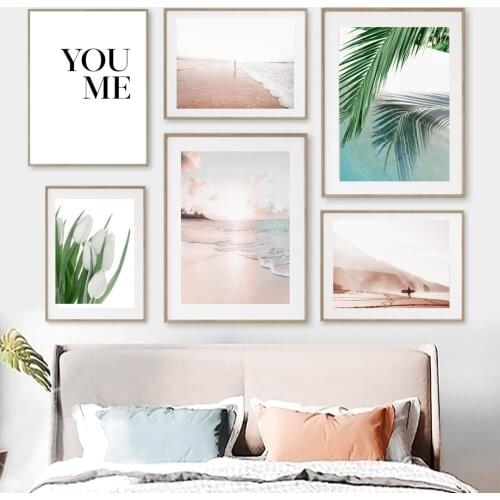 Girl Sea Beach Landscape Poster Horse Desert Leaves Tulip Wall Art Canvas Painting Plant Flower Pictures for Interior Home Room