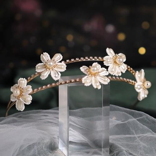 Girlss Cute Flower Headband Pearl Wedding Headpiece Hair Pieces for Little Girl Birthday Party Prom LXH