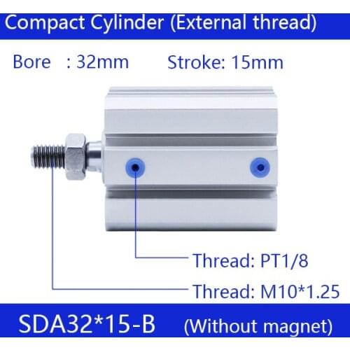 SDA32*15-B 32mm Bore 15mm Stroke External thread Compact Air Cylinders Dual Action Air Pneumatic Cylinder