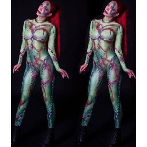 Halloween Sexy Horror bloody Sewing Jumpsuit Costumes Adult Women Party Masquerade Cosplay Zombie Scary 3D Printing Bodysuit