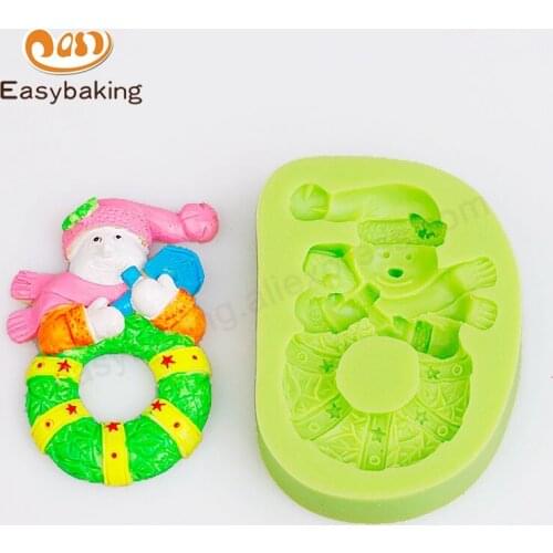 Snowman & Wreath Christmas Cake Decorating Tools Fondant Silicone Mould For Candy Chocolate Soap Clay Resin