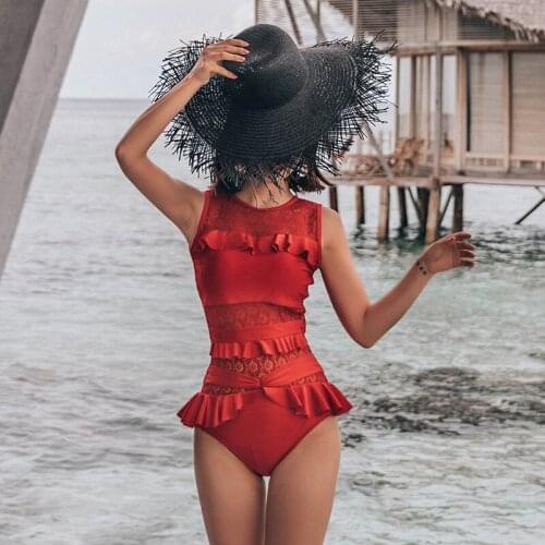 Onepiece Swimsuit Pool Swimming Costume Women Swimwear Ladies Womens Beach Outings 2020 Sexy Female Breasts Falbala For