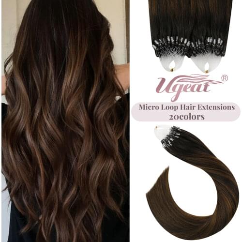 [6 Colors] Ugeat Micro Loop Hair Extensions 14-24" Remy Pre Bonded Hair Extensions 50g/pack Micro Link Human Hair Extensions
