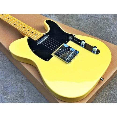 Top quality FDTL-2019 yellow color black plate solid basswood body maple fretboard TL electric guitar, Free shipping