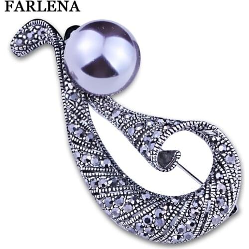 FARLENA Jewelry Black Rhinestones Music symbol Brooch Pins for Women Vintage Brooch