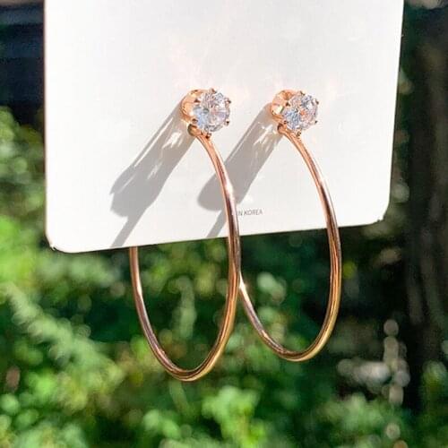 Fashion Korean Style Big Hoop Earrings for Women Long Sparkly Crystal Jewelry Lady Wedding Huggie Bijoux Bling Girls Gift Earing