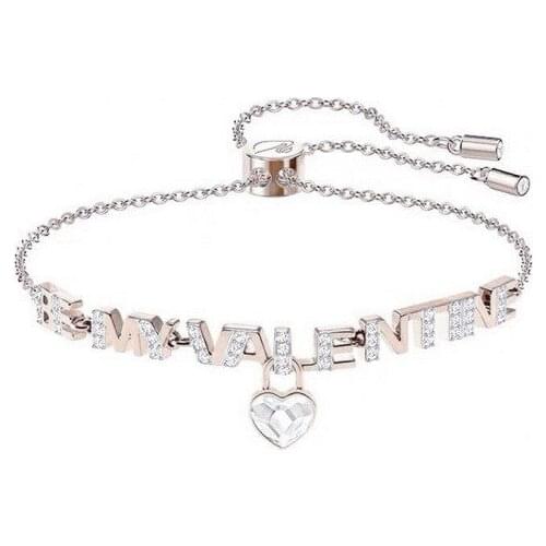 1:1 Temperament English Letters Diamond Love Pendant Sliding Buckle Adjustable Bracelet Women Womens Silver Jewelry
