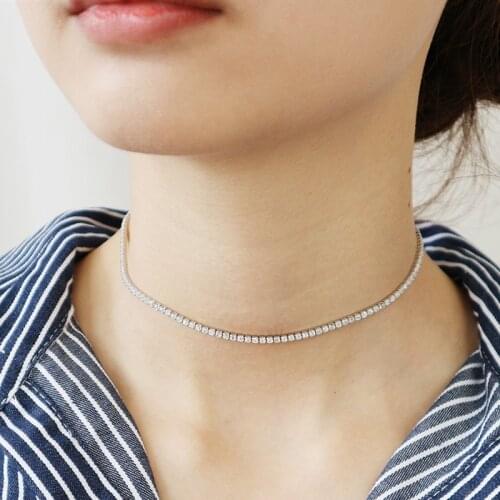 S925 Sterling Silver Choker Necklace tennis chain Slim Short Zircon Womens Simple Fine Jewelry Total 33cm