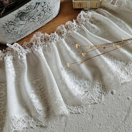 1Meter/lot 15cm off wide white pleated lace wedding dress skirt hem embroidered elastic fabric decoration X447