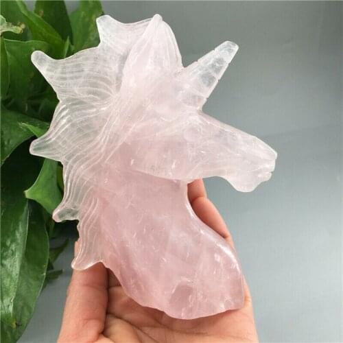 1PC top natural pink rose quartz carving unicorn crystal reiki healing