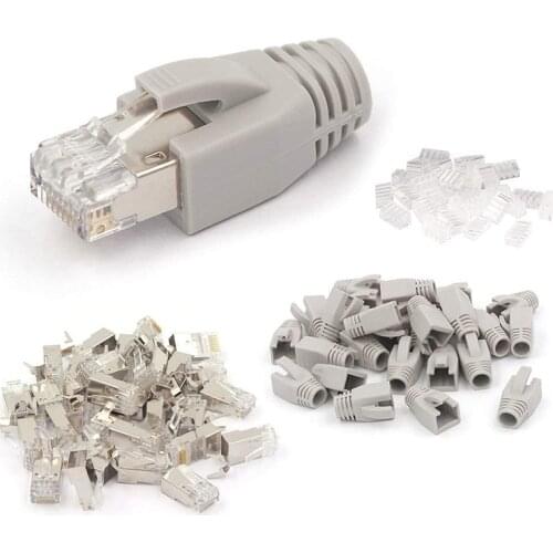 20 Pack CAT7 Shielded RJ45 Connector Cat6A Cat7 RJ45 Modular Plug with Load Bar and RJ45 Strain Relief Boots Grey 8P8C