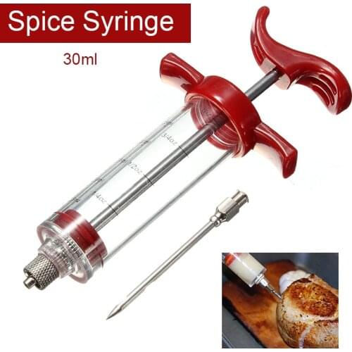 30ml Spice Syringe Marinade Injector Food Grade PP Stainless Steel Needles Meat Turkey Chicken BBQ Tool Syringe Accessory