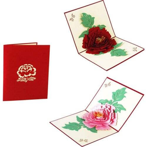 3D Up Greeting Cards Peony Birthday Valentine Mother Day Christmas N58A